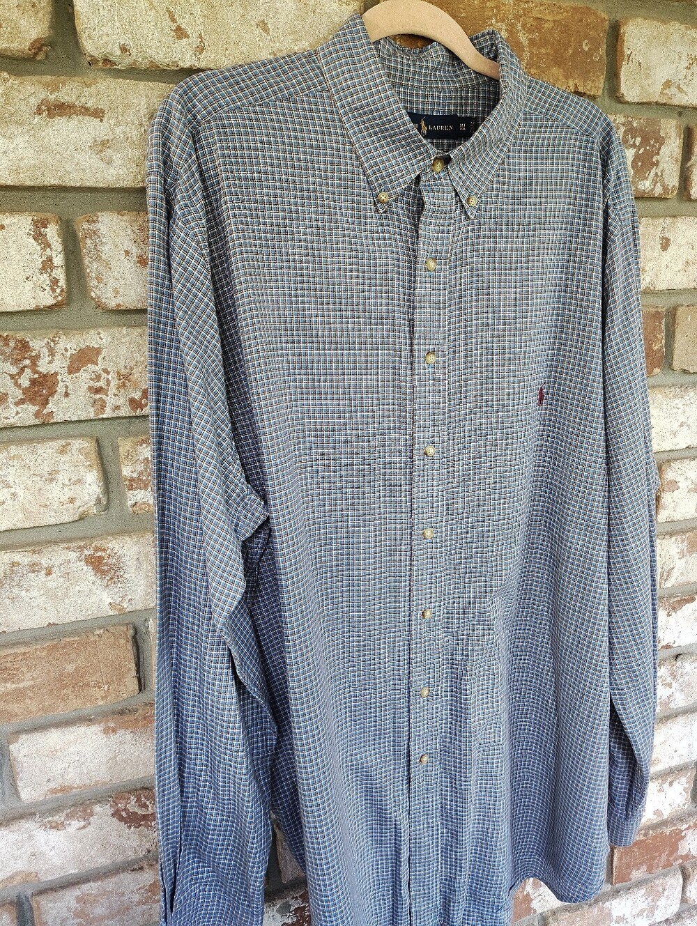 Ralph Lauren Men's Blue & Brown Plaid Long Sleeve Button Up Shirt XL Tall Casual - Picture 5 of 7